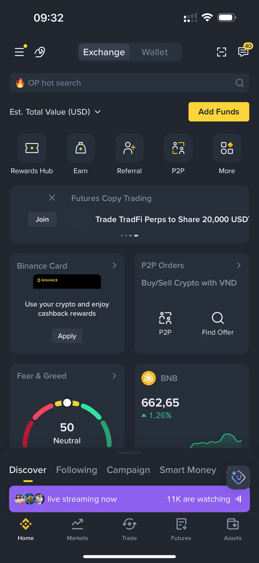 Binance Home và Futures tab