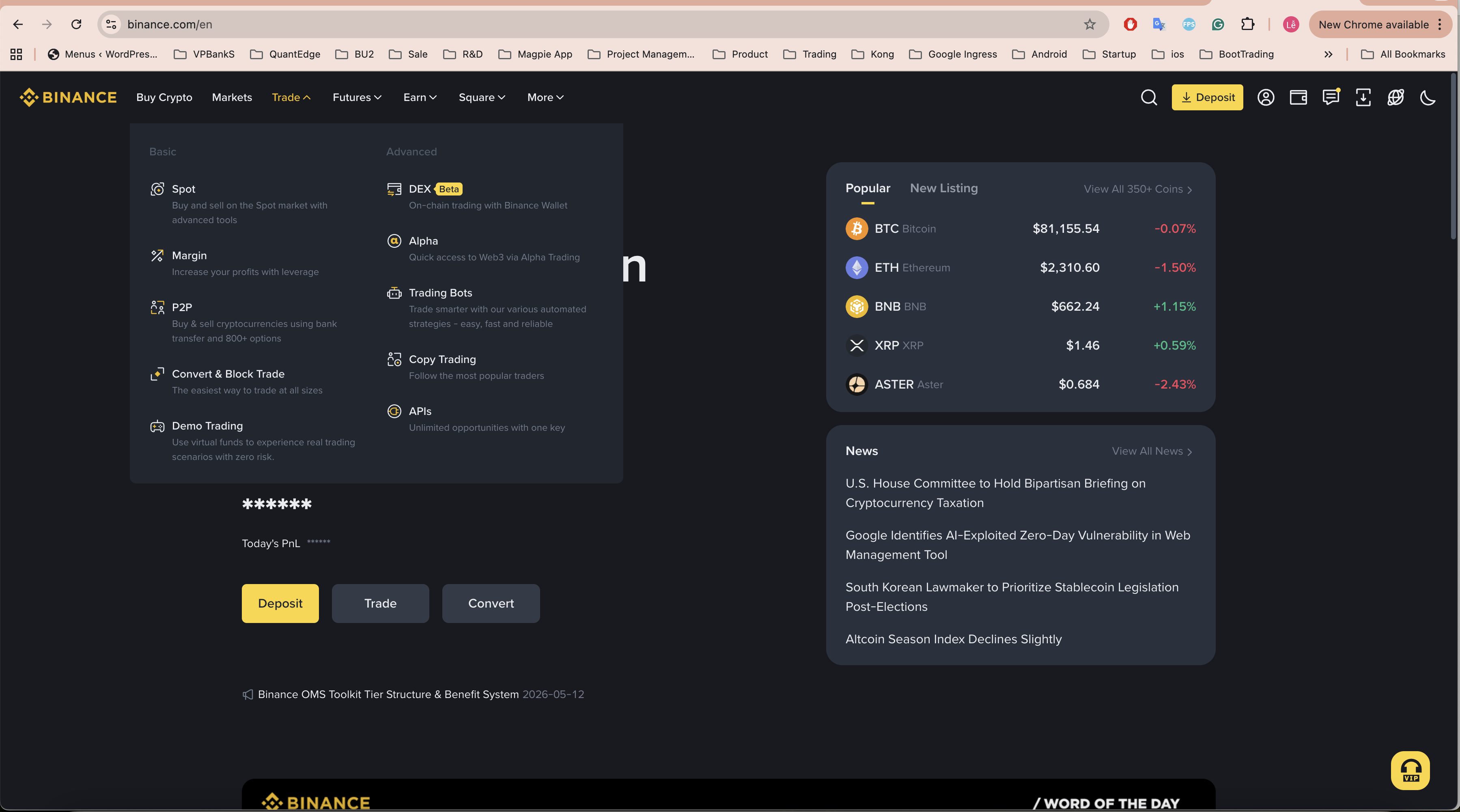 Binance Trade menu - Copy Trading option