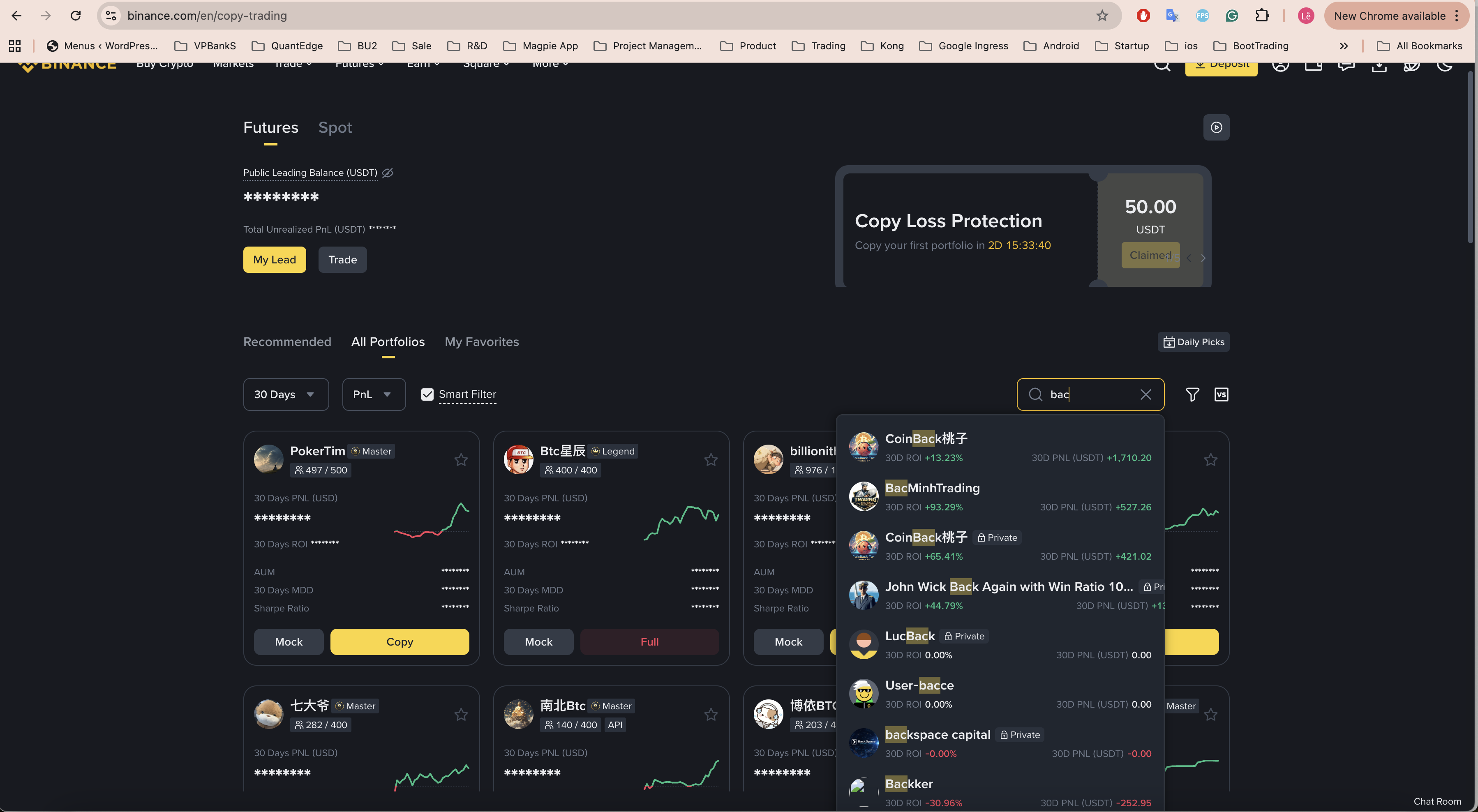 Tìm kiếm BacMinhTrading trên Binance Copy Trading